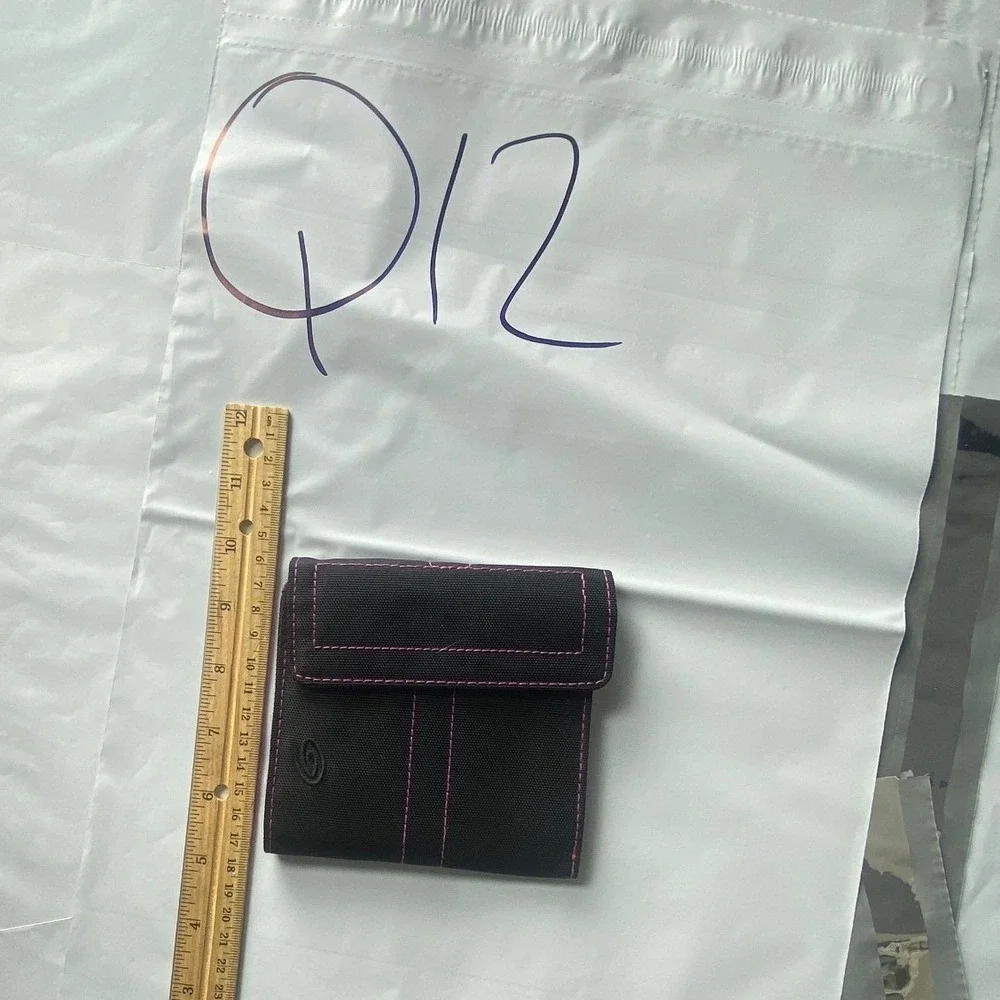 Small Black Card Holder‎ Wallet Pink Stitching